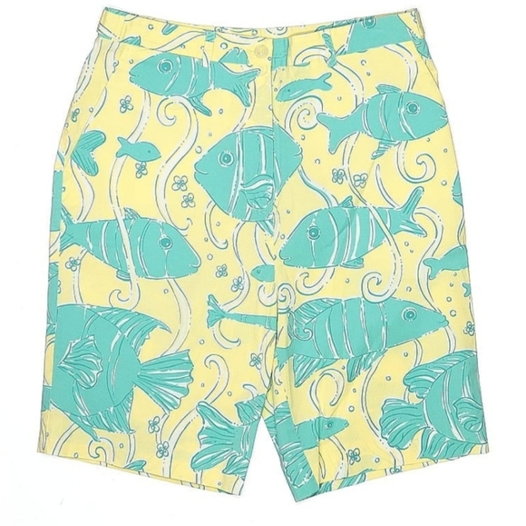Lilly Pulitzer Yellow and Blue Fish Print Shorts - Picture 1 of 8